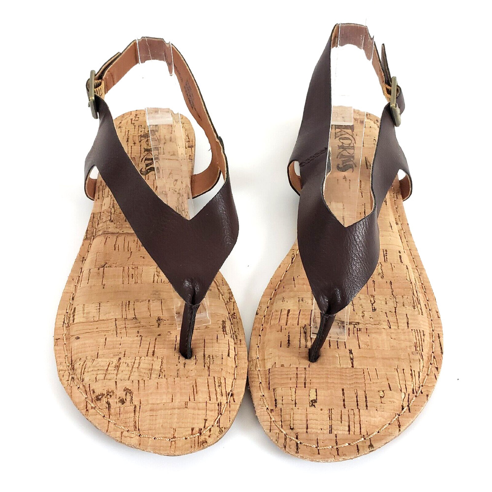 Korks Brown Leather SIZE 7M Upper Cork Sole Thong Flat Sandals KR0006023KHELA21